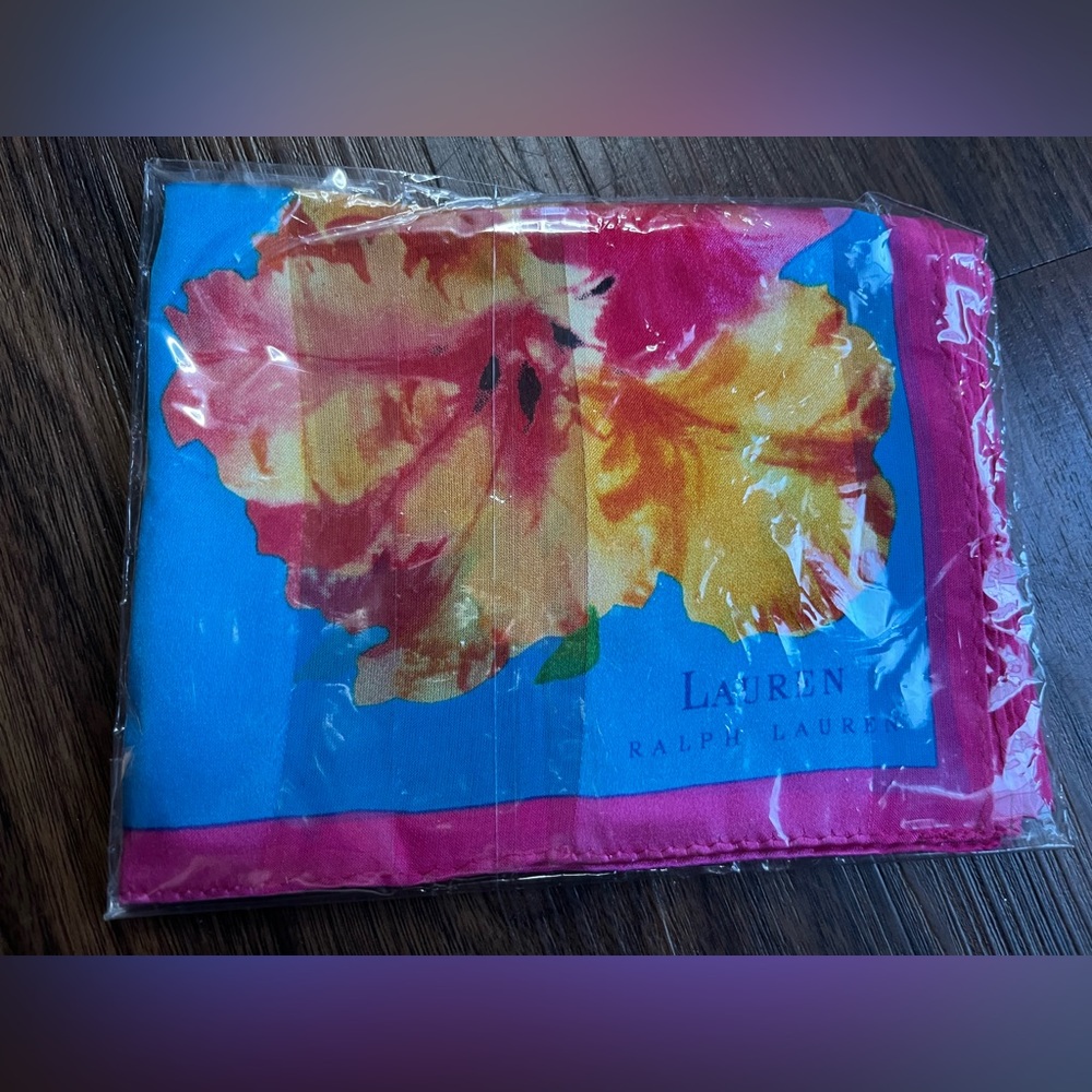 Fall Floral Ralph Lauren Silk Scarf NEW 80s